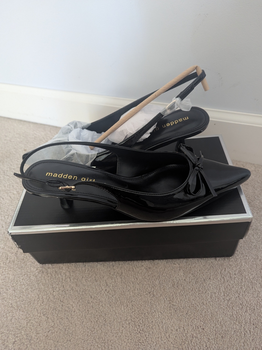 Madden Girl Black Patent Slingback Kitten Heel